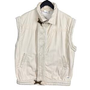 Vintage 80's Guess Canvas Vest Buckle Snap Corduroy Trim Chalk White Size L